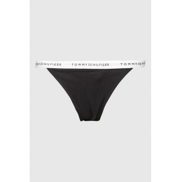 Chiloti tanga cu banda logo elastica - Negru