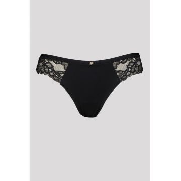 Chiloti tanga cu garnituri de dantela - Negru