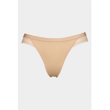 Chiloti tanga cu insertie de dantela - Bej sampanie