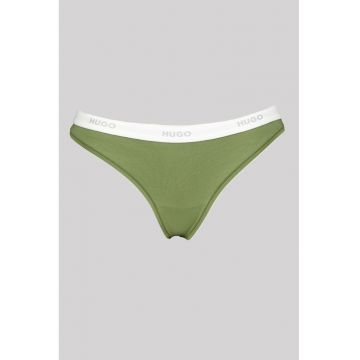 Chiloti tanga din amestec de bumbac cu banda logo in talie - Verde feriga