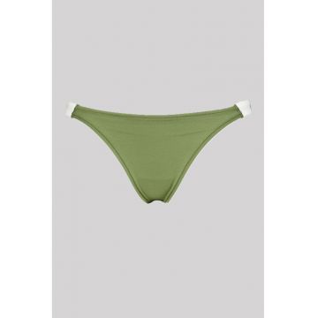 Chiloti tanga din amestec de bumbac cu banda logo laterala - Verde feriga