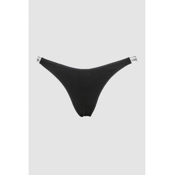Chiloti tanga din amestec de bumbac cu logo - Alb/Negru