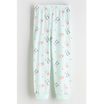Pantaloni lungi de pijama cu imprimeu urs - Verde deschis