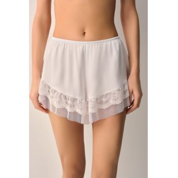 Pantaloni scurti de pijama cu detalii din tul - Alb murdar