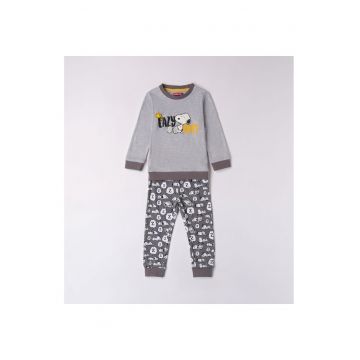 Pijama bluza si pantaloni pentru baieti - 0.7101 - Alb/Gri/Galben