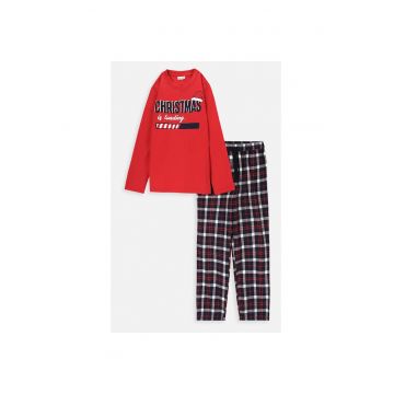 Pijama copii -  set 2 piese - maneca lunga - bumbac - rosu -
