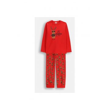 Pijama copii -  set 2 piese - rosu - bumbac