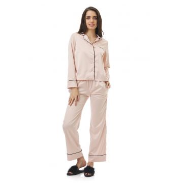 Pijama cu buzunar pe piept - Crem