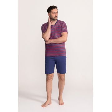 Pijama cu decolteu in V si pantaloni scurti Noah - Rosu/Albastru inchis