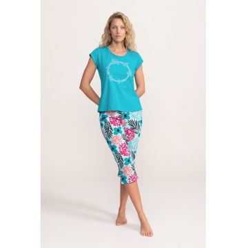 Pijama cu imprimeu floral Valerie - Turcoaz