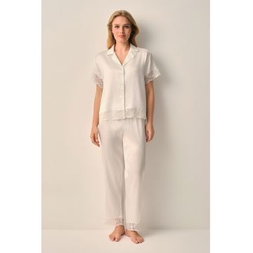 Pijama cu insertii de dantela - Alb murdar