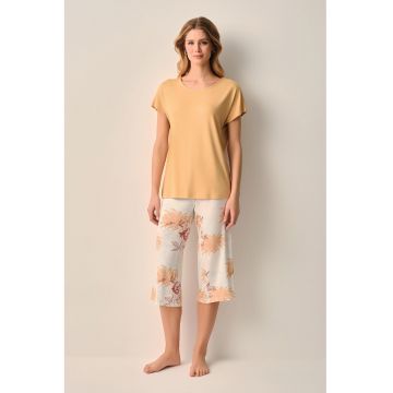 Pijama cu maneci scurte si pantaloni trei sferturi - Portocaliu persan