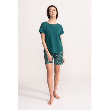 Pijama cu pantaloni scurti si imprimeu floral Nela - Verde persan