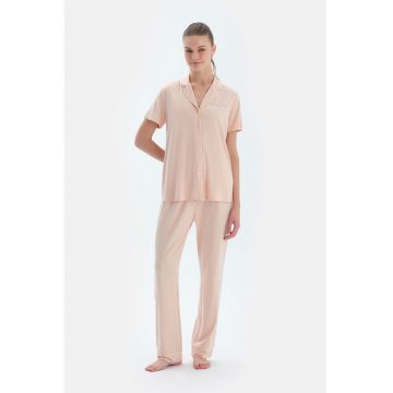 Pijama cu vipusca contrastanta - Roz prafuit deschis