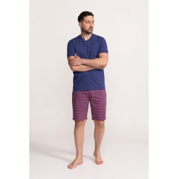Pijama de bumbac cu pantaloni scurti Alec - Rosu/Bleumarin