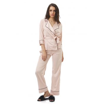 Pijama din satin Iris - Crem