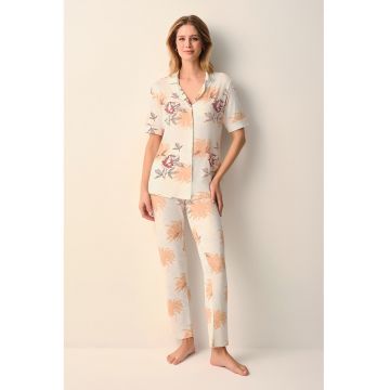 Pijama relaxed fit cu imprimeu floral Holly - Roz zmeuriu/Portocaliu pal/Alb murdar