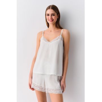 Pijama scurta cu garnituri de dantela - Alb murdar
