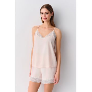 Pijama scurta cu garnituri de dantela - Roz pal