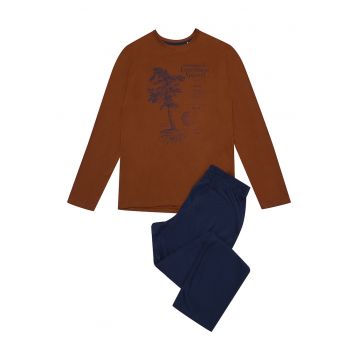 Pijamale pentru barbati -  Bumbac - Portocaliu/Bleumarin