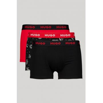 Set de boxeri cu model si banda cu logo in talie - 3 perechi - Negru/Rosu vermillion