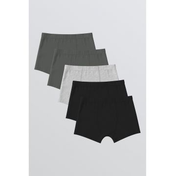 Set de boxeri cu model uni - 5 perechi - Negru/Gri