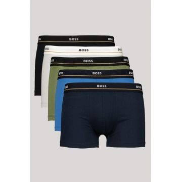 Set de boxeri din amestec de bumbac cu banda logo in talie - 5 perechi - Negru/Verde feriga/Albastru
