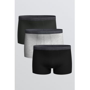 Set de boxeri uni - 3 perechi - Negru/Verde padure/Gri deschis melange