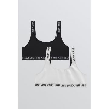 Set de bustiere cu garnituri cu text - 2 piese - Negru