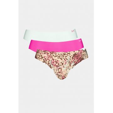 Set de chiloti brazilieni fara cusaturi pentru antrenament Pure Stretch - 3 perechi - Maro/Roz inchis/Verde aquamarin