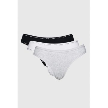 Set de chiloti tanga - 3 perechi - Alb/Negru/Gri melange