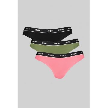 Set de chiloti tanga cu banda logo in talie - 3 perechi - Negru/Roz deschis/Verde feriga