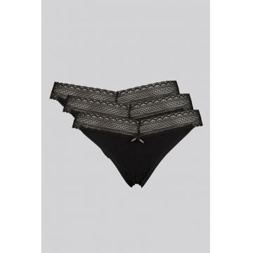 Set de chiloti tanga cu dantela - 3 perechi - Negru