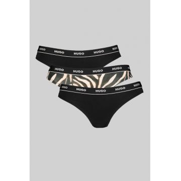 Set de chiloti tanga cu imprimeu - 3 perechi - Negru/Bej deschis