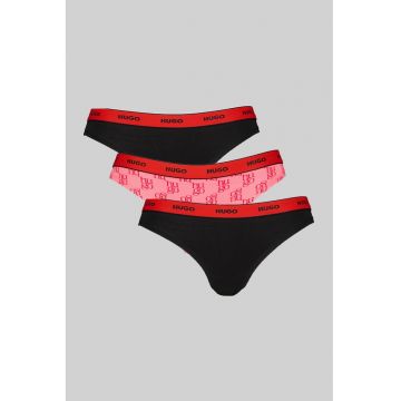 Set de chiloti tanga cu imprimeu - 3 perechi - Negru/Roz deschis