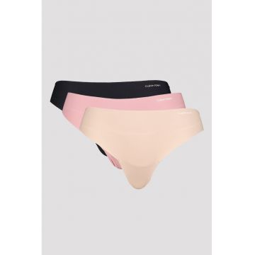 Set de chiloti tanga cu logo - fara cusaturi - 3 perechi - Negru/Roz deschis/Maro nisip