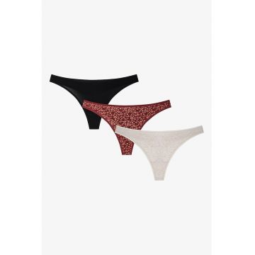 Set de chiloti tanga cu model uni - 3 perechi - Multicolor