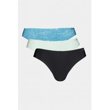 Set de chiloti tanga fara cusaturi pentru antrenament Pure Stretch - 3 perechi - Negru/Albastru inchis/Albastru deschis