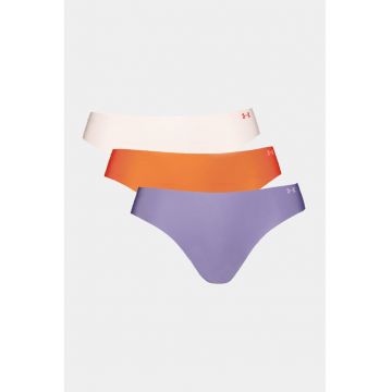 Set de chiloti tanga fara cusaturi pentru fitness Pure Stretch - 3 perechi - Alb/Portocaliu neon/Ametist