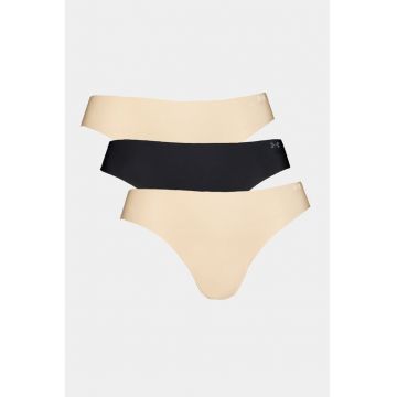Set de chiloti tanga fara cusaturi pentru fitness Pure Stretch - 3 perechi - Negru/Bej