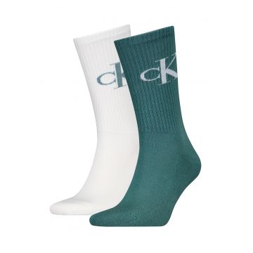 Set de sosete lungi cu logo - 2 perechi - Verde englez/Alb optic