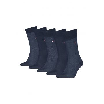 Set de sosete lungi uni cu logo si model - 5 perechi - Albastru inchis/Albastru ultramarin