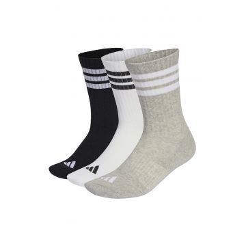Set de sosete lungi unisex cu striatii - 3 perechi - Alb/Negru/Gri melange