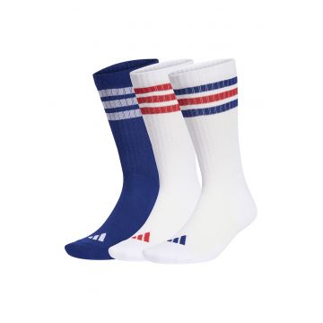Set de sosete lungi unisex cu striatii - 3 perechi - Rosu/Albastru royal/Alb optic