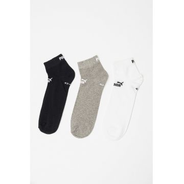 Set de sosete scurte unisex din amestec de bumbac cu logo - 3 perechi - Alb/Negru/Gri melange