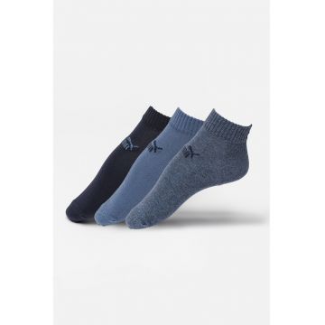 Set de sosete scurte unisex din amestec de bumbac cu logo - 3 perechi - Albastru ultramarin/Albastru prafuit