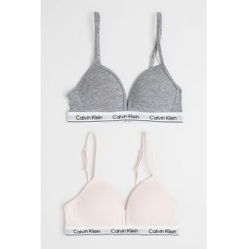 Set de sutiene triunchiulare cu logo - 2 Perechi - Gri melange/Piersica