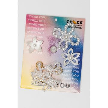 Set de talismane ci perle Jibbitz™ - 5 piese - Auriu/Alb optic