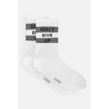 Sosete lungi cu imprimeu text - Alb/Gri