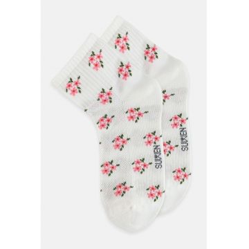 Sosete scurte cu model floral - Alb/Verde/Roz